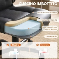 HOMCOM Sedia Ufficio Girevole, Funzione Dondolo, Braccioli Ribaltabili, Schienale Alto, Altezza Regolabile, Nero(m-5)