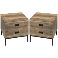 HOMCOM Retro Bedside Table, End Side Table with 2 Drawers, Metal Frame for Bedroom, Living Room, Set of 2, Coffee(m-11)