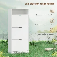 HOMCOM Zapatero Estrecho con 3 Cajones Abatibles Estantes Ajustables y Compartimento Abierto Capacidad para 12-18 Pares Blanco(m-8)