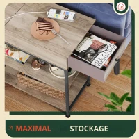 Table d'appoint avec prises, plateau rabattable, rangement à trois niveaux, 60x30x61 cm, gris beige(m-7)