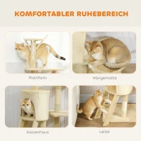 PawHut krabpaal kattenboom met hol, 4 speeltjes, sisalstammen, groot platform, trap, voor katten onder 5 kg, Beige(m-5)