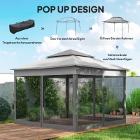 Outsunny Opvouwbare Tuinpaviljoen met Zijwanden Grijs 3,25 x 3,25 x 2,7 m(m-4)
