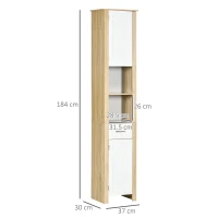 kleankin Mobile Bagno Alto in Truciolato con un Cassetto, 2 Armadietti e 2 Ripiani Aperti Regolabili, 37x30x184 cm(m-3)