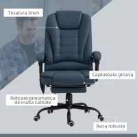 Vinsetto Fotoliu de birou cu 7 puncte de masaj și suport pentru picioare, din piele PU și oțel, 67x67x111-121 cm, albastru(m-8)