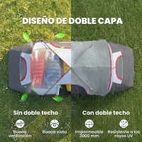 Outsunny Tienda de Acampada para 6 Personas Impermeable 3000mm+ con Bolsa de Transporte y Gancho 455x220x180 cm Gris(m-4)