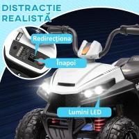 AIYAPLAY ATV Electric pentru Copii 12V cu 2 Motoare, Suspensii, Faruri LED, MP3, 37-60 Luni, Interior Exterior, Alb(m-5)