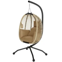 Outsunny Silla Colgante con Soporte Cesta Plegable Cojín y Reposacabezas para Interior y Exterior Carga 120 kg Beige(m-11)