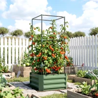 Outsunny Verhoogde plantenbak met klimrek, plantenbak met klimsteun, open bodem, weerbestendig, 61 cm x 61 cm x 140 cm, groen(m-9)