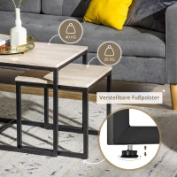 3-delige set bijzettafel salontafel nesttafel koffietafel metalen poot MDF naturel(m-5)