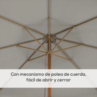 Outsunny Sombrilla de Jardín Ø325 cm con Sistema de Polea Techo de Ventilación y 8 Varillas de Bambú para Patio Terraza Gris(m-5)