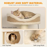 PawHut Arbre à Chat Tour pour Chat en Rotin Design 4 Niveaux avec Niche Quenouille Panier Jute et Coussin 132cm Beige(m-8)