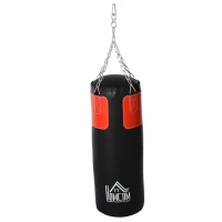 HOMCOM Boxsack-Set Box-Set mit Boxhandschuhen Gefüllt Set für Erwachsene Jugendlichen Hanging Boxing Heavy Bag 16 KG Ø30 x 120 cm Schwarz+Rot(m-1)