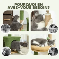 PawHut Arbre à chat tour de jeux pour chat avec niche lit griffoirs balles et feuilles artificielles 44 x 30 x 98 cm vert(m-7)