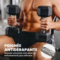HOMCOM Ensemble d'haltères courtes hexagonaux total 16 Kg - entraînement musculaire & haltérophilie - métal caoutchouc noir(m-5)