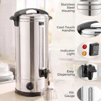 HOMCOM 24L Catering Urn, 2500W Stainless Steel Hot Water Boiler Dispenser with Thermostat, Keep Warm Function and Easy Pour Tap(m-8)