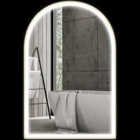 HOMCOM 90 x 60 cm Bathroom Mirror with LED Lights, Anti-Fog Arched Vanity Mirror with 3 Colour Dimmable, Gold Tone(m-11)