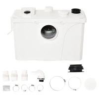 HOMCOM Broyeur sanitaire WC pompe de relevage 600 W silencieux compact 4 colliers serrage + 4 embouts blanc(m-9)