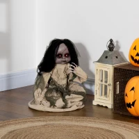 Outsunny Halloween-decoratie van 83 cm Bewegende spookpop met speciale effecten en geluidsfunctie, rode ogen met kroonluchters, gemotoriseerde wielen, horrorpop(m-9)
