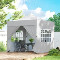 Outsunny 3 x 3 m Pop Up Gazebo with Sidewalls, UPF50+ Heavy Duty Garden Party Tent Marquee with Wheeled Carry Bag, Silver Grey(m-10)