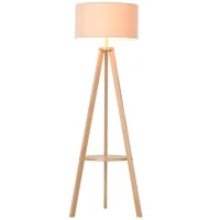 HOMCOM Lampada da Terra con Ripiano Intermedio Paralume in Lino Interruttore a Pedale Risparmio Energetico Altezza 154cm, Legno, 50x50x154 cm(m-11)
