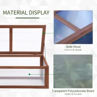 Outsunny Wooden Cold Frame, Small Polycarbonate Greenhouse for Plants with Openable & Tilted Top Cover, Brown, 100 x 65 x 40cm(m-5)