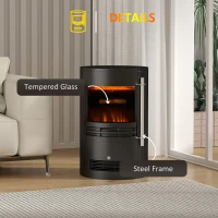 HOMCOM 1000W/2000W Freestanding Electric Fireplace, Indoor Heater Fire Stove with Log Burner Effect Flame, Thermostat Control(m-7)