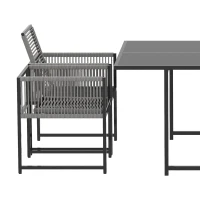 Outsunny Tuinmeubelset 5-delige eethoek met glazen tafel en 4 ademende inklapbare stoelen met touwweefsel(m-13)