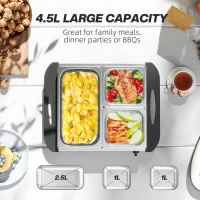 HOMCOM 4.5L Stainless Steel Electric Buffet Server, with 3x Trays and Lids, Set of 2(m-4)