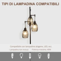 HOMCOM Lampada da Terra Industriale con 3 Paralumi e Intensità Regolabile, in Acciaio, 30x30x170.5 cm, Nero(m-7)