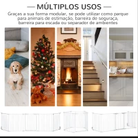 PawHut Barreira de Segurança para Animais de Estimação Barreira Dobrável de 5 Painéis com Fechadura Inteligente 300x74,5 cm Branco(m-4)