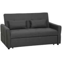 HOMCOM Sofá Convertible 2 Plazas 3 en 1, Sofá Cama Clic Clac 160 cm, Respaldo Regulable, Asiento Amplio, 2 Cojines, Gris oscuro