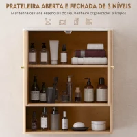 HOMCOM Armário de Parede para Casa de Banho com Portas em Ampulheta, Prateleira Ajustável e Aberta, 60x18x70 cm, Carvalho(m-4)