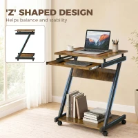 HOMCOM Movable Computer Desk with 4 Moving Wheels and Keyboard Tray(m-4)