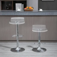 HOMCOM Lot de 2 tabourets de bar design contemporain assise acrylique et piètement métal - pivotant 360° - hauteur réglable avec repose-pieds - transparent(m-10)