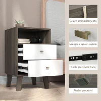 HOMCOM Set di 2 Comodini Moderni per Camera da Letto con 2 Cassetti e Vano Aperto, 40x34x64cm, Grigio(m-5)