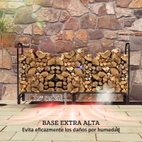 Outsunny Estante de Leña con Funda Oxford 600D de Metal Robusto Ajustable Carga 200 kg para Interior Exterior 180x36x99 cm Negro(m-5)