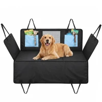 PawHut Dog Car Seat Cover, Waterproof Dog Travel Hammock w/ Non-Slip & Anti-Scratch Surface, Mesh Window and Pockets, Blue(m-15)