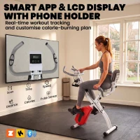 SPORTNOW 4-In-1 Folding Exercise Bike with Resistance Bands, Bluetooth App, 8-Level Magnetic Resistance, LCD Display, Orange(m-5)