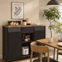 HOMCOM Aparador de 2 Portas com Orifícios 2 Compartimentos e Gaveta Prateleiras Ajustáveis 100x40x80 cm Preto e Castanho Rústico(m-10)