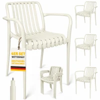 Outsunny Gartenstühle 4er Set Stapelbare Terrassenstühle mit Lamelldesign Armlehnen, Ergonomisch Cremeweiß(m-12)