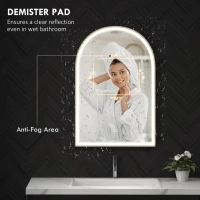 HOMCOM 90 x 60 cm Bathroom Mirror with LED Lights, Anti-Fog Arched Vanity Mirror with 3 Colour Dimmable, Gold Tone(m-5)