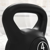 HOMCOM Kettlebell 4kg in Plastica e Sabbia con Base Piatta e Impugnatura, 18x12x20 cm, Nero(m-9)