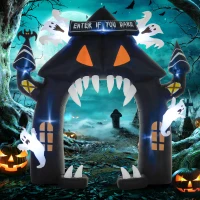 Outsunny Opblaasbare Halloween-boog, 4 Geesten, LED-lampjes, Waterdicht, 300 x 76 x 300 cm(m-2)