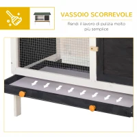 PawHut Conigliera da Esterno in Legno d'Abete con Vassoio Estraibile, Tetto Apribile in Bitume e Rete, 90x45x65 cm(m-6)