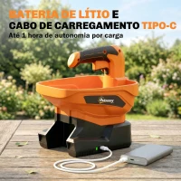 Outsunny Distribuidor Portátil 3,3 L 8 Níveis de Fluxo Largura de Dispersão Ajustável Porta USB para Relva Sal até 800 m² Laranja(m-7)