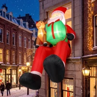 Outsunny 9.3ft Giant Christmas Inflatable Hanging Santa Claus Sitting w/ Reindeer, Gift Box(m-9)