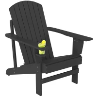 Outsunny Adirondack tuinstoel ligbank voor buiten tuinmeubel balkonstoel massief hout zwart(m-10)
