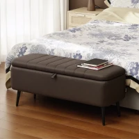 HOMCOM Linen-Look 92 x 31cm Storage Ottoman - Dark Brown(m-9)