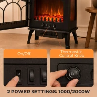 HOMCOM 3-Sided Glass Electric Fire Fan Heater, Electric Fireplace Stove Freestanding Log Burner with Flame Effect, Black(m-5)
