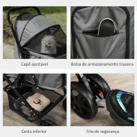 PawHut Carrinho para Animais de Estimação Dobrável Carro para Cães e Gatos com Capô Ajustável Cesta de Armazenamento Cinto de Segurança Tecido Oxford 600D Aço 76,5x52x95cm Cinza(m-7)